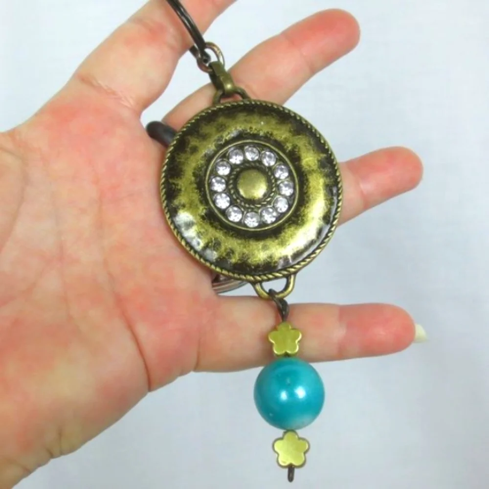 New Handmade Keychain Bag Charm Beaded Boho Antique Brass Rhinestones Faux Gem
